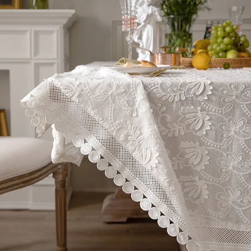 White Lace Tablecloth Rectangular Tablecloths Oblong Table Covers embroider Christmas for Kitchen Wedding Party Decoration