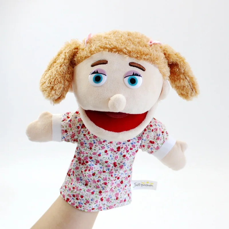 Bambini burattino a mano giocattolo gioco di ruolo famiglia peluche bocca aperta guanto Ventriloquist Tell Story Puppets peluche bambole Kawaii regalo