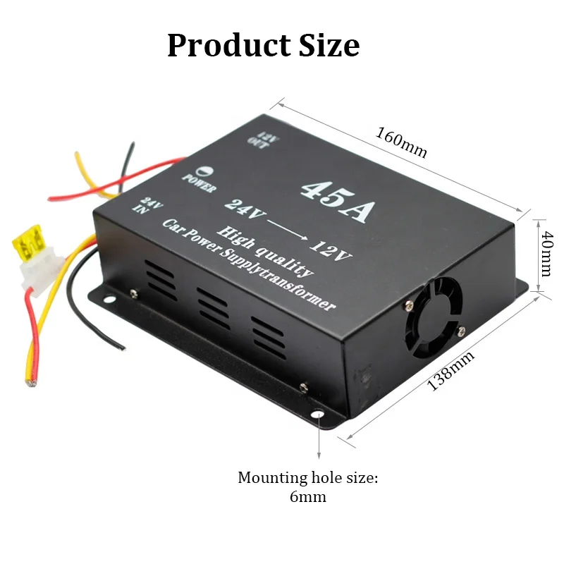 Converter DC 24V to DC 12V Step Down Over Load Protection 95% Efficiency 45A Power Converter