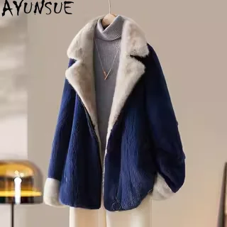 AYUNSUE Luxury Natural Mink Fur Coat Women Clothes Real Fur Coats Woman Zipper New in Outerwears Winter Jacket Шуба Женская