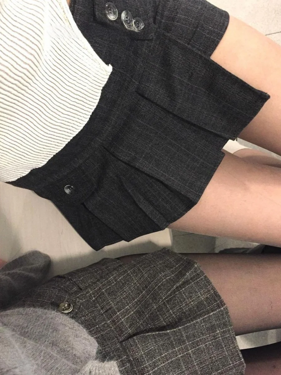 Vintage Plaid Pattern Spice Girl Mini Skirt High Waisted All Match A-line Pleated Skirt Korean Fashion Hip Hugging Y2k Skirt