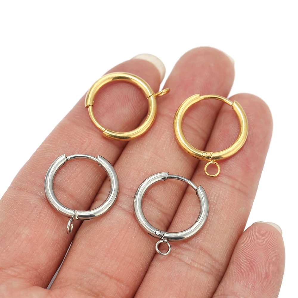 10pcs Stainless Steel Gold Color Plated Huggie Earrings Hooks with Loop Ear Post Jump Ring for DIY Jewelry Making Findings