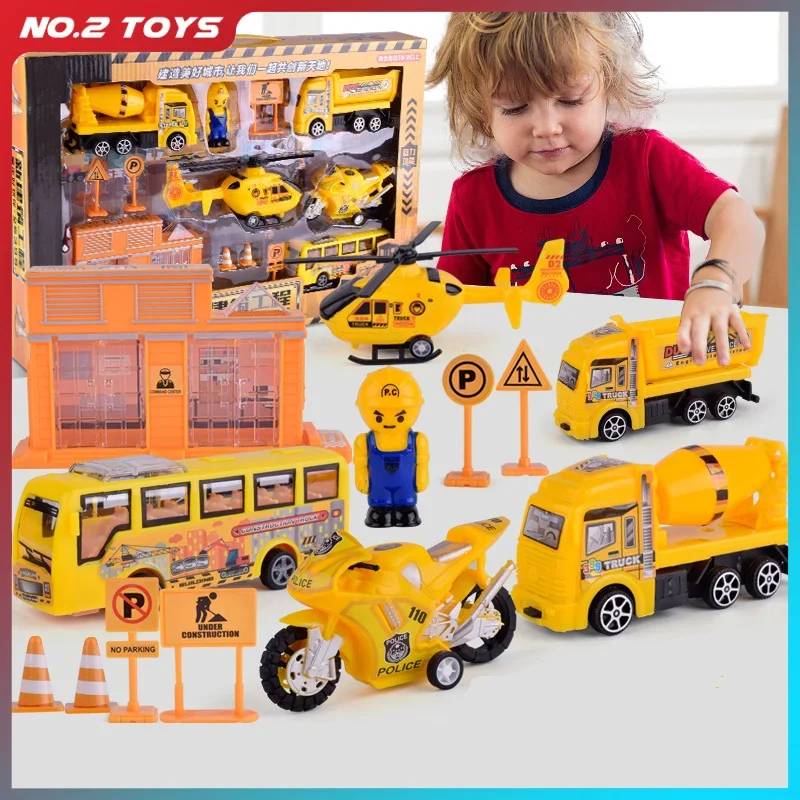 

Строительный городской инженерный грузовик, набор моделей, полицейский автомобиль, пожарная машина, грузовики, самолет, комплект, инерционный автомобиль, игрушка для детей, подарок