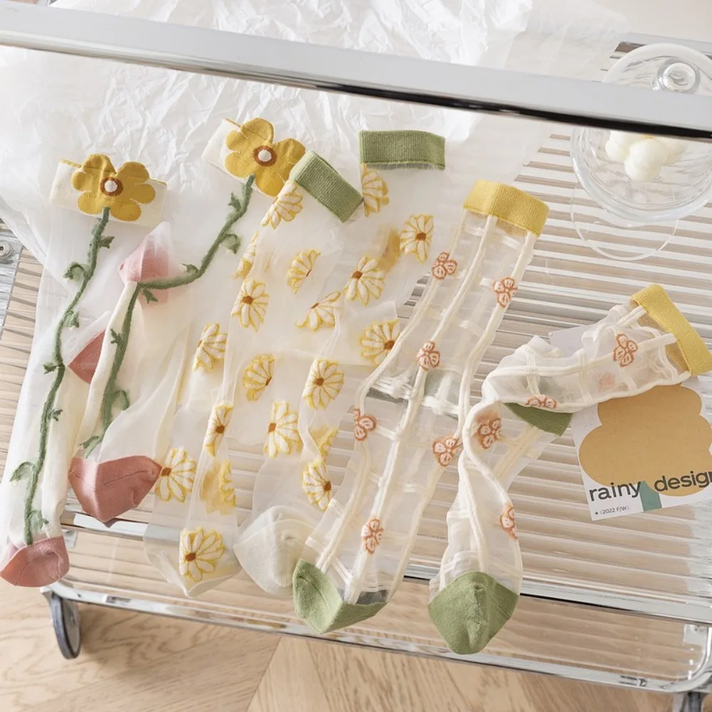 New Ultra-thin Crystal Silk Socks See Through Breathable Long Socks Transparent Lace Socks Summer