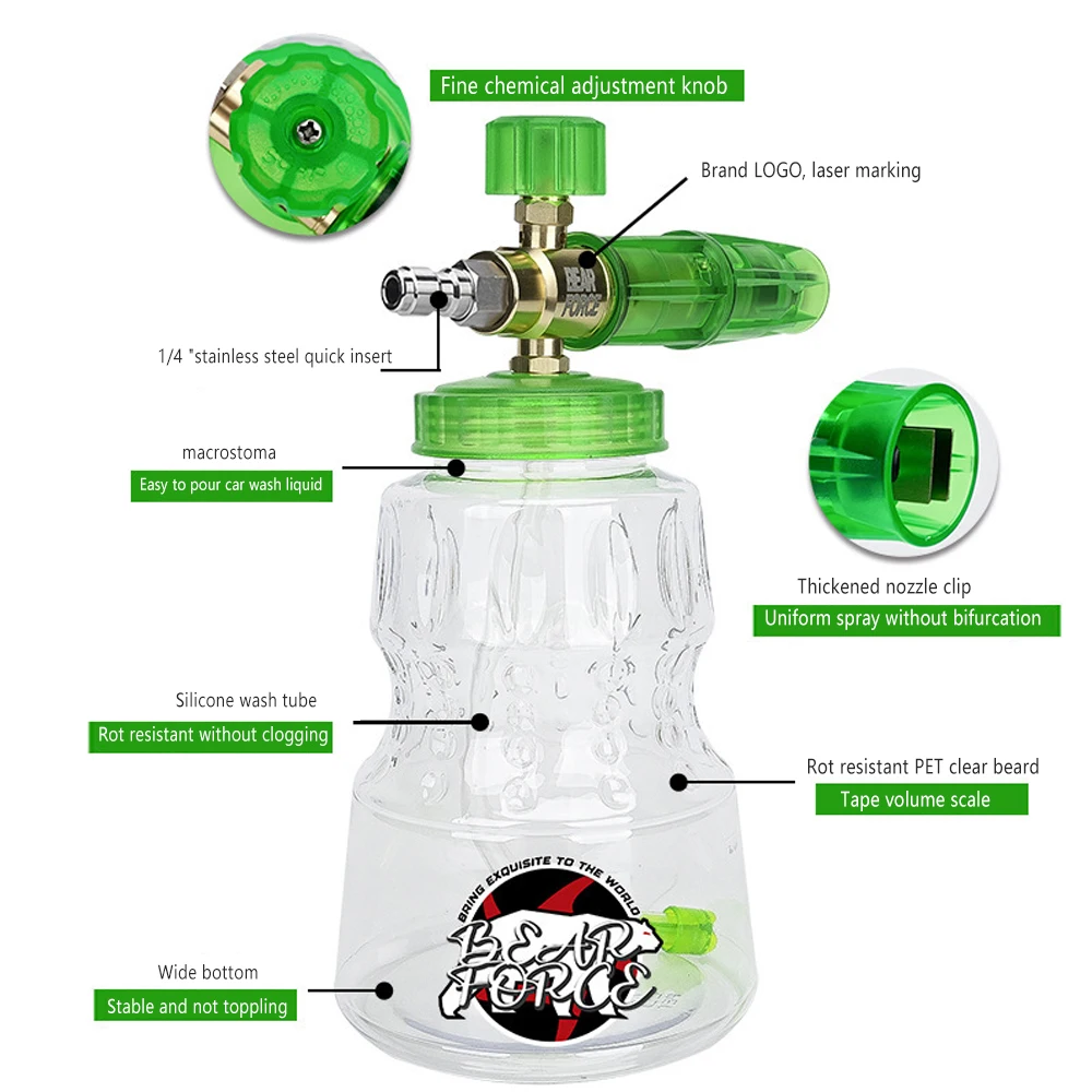 

Пенная пушка для мойки высокого давления — профессиональная алюминиевая насадка для пены для снега с быстрым разъемом 1/4 дюйма