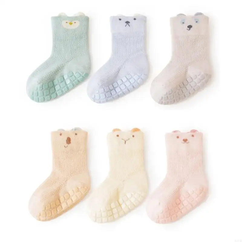 

F1CB Pair of 3 Baby Floor Socks Soft and Breathable Toddlers Socks Boneless Designing