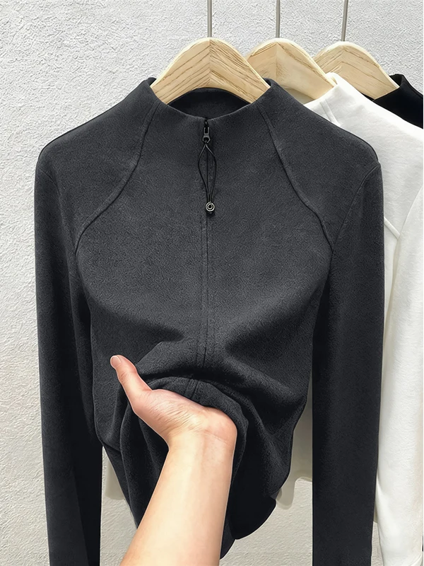 

Зимняя женская толстовка с длинными рукавами, больших размеров, модная, с двойной молнией, воротником-стойкой, кардиган, верхняя одежда