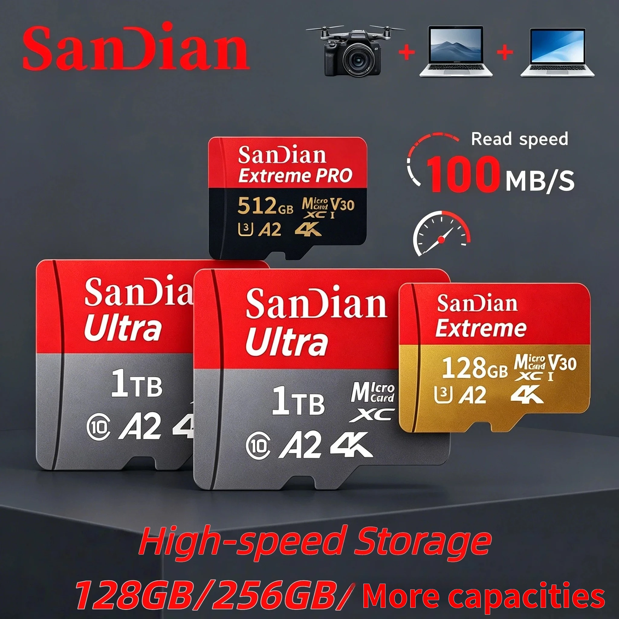 Storage Card 256GB Original High Speed Micro TF Card SD Flash Memory UHS-1 Class 10 for PC Smartphone 4K Video Game Console