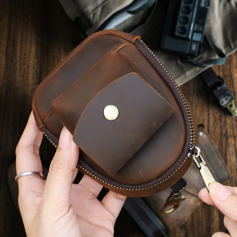 Creative Zipper Coin Purses for Small Changes, Keys and Cards, Genuine Leather Portable Mini Pouch, Tiny Cute Bag Wallet