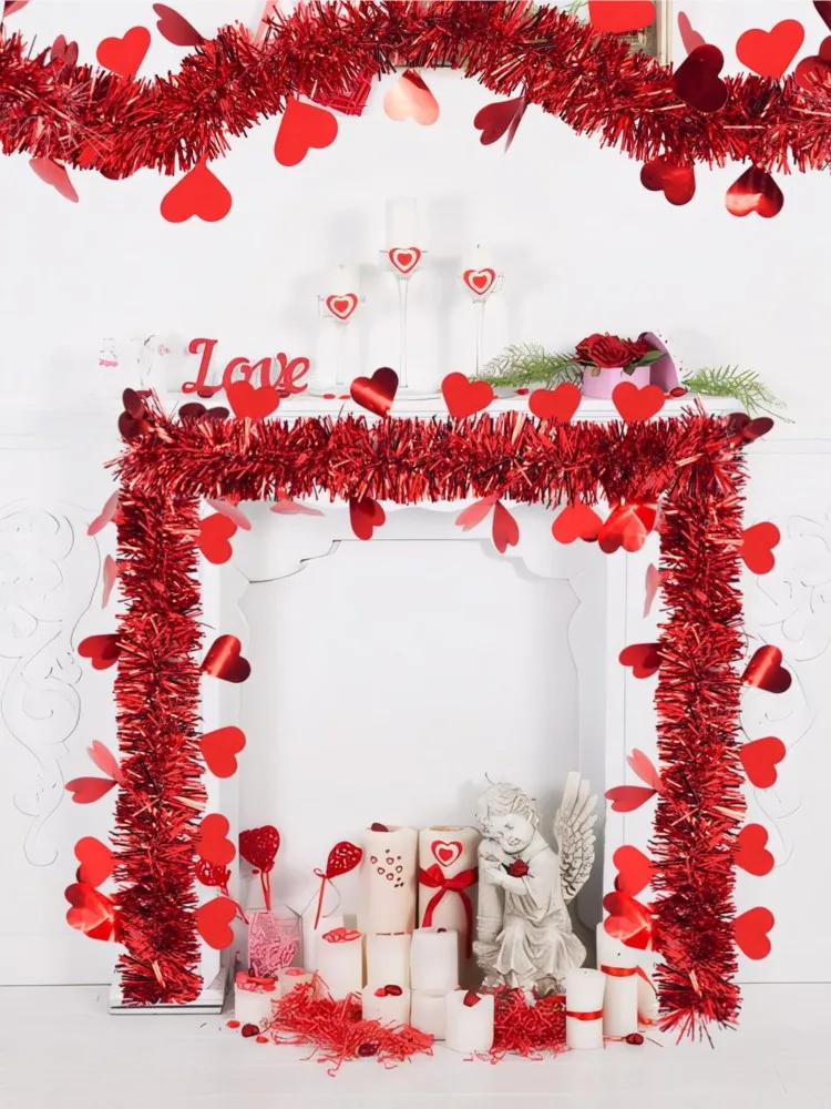 Guirlande de Noël Uflower 2M en forme de cœur rouge métallique, guirlande de la Saint-Valentin pour la décoration de la maison, des mariages et des fêtes
