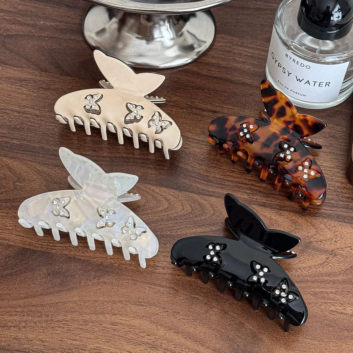 

NEW 8.7CM Rhinestone Butterfly Hair Claw Acetate Claw Clips French Retro Trendy Hair Clips for Women Girls INS Hair Accessories