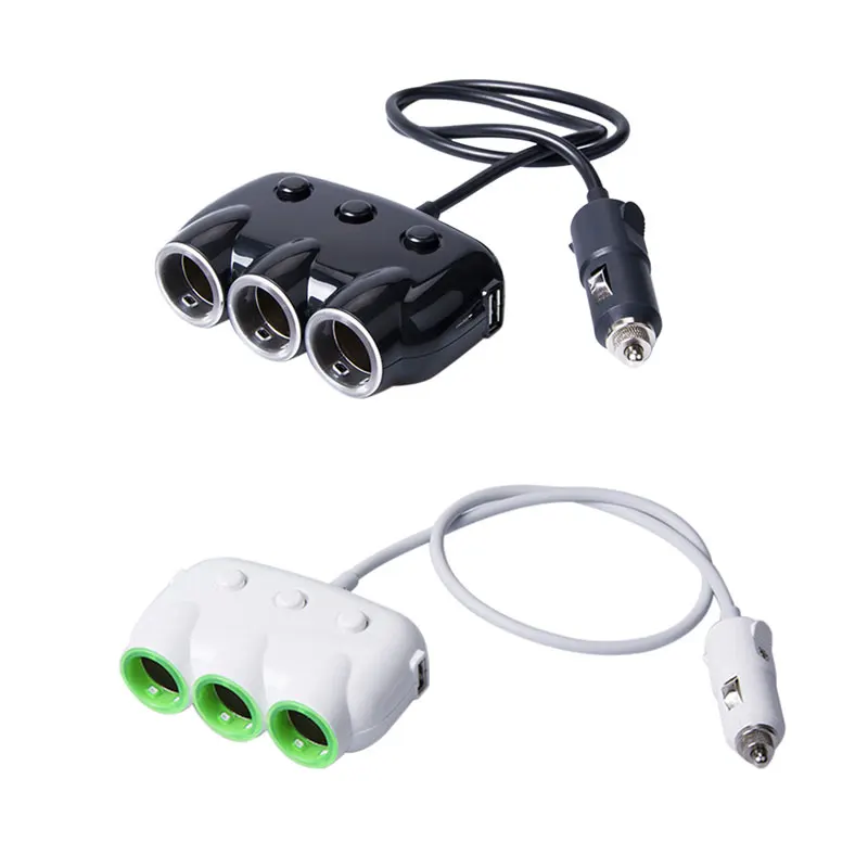 Cigarette-Lighter Adapter, 3-Socket Car Cigarette-Lighter Splitter DC 12V/24V Dual USB Car Charger Adapter