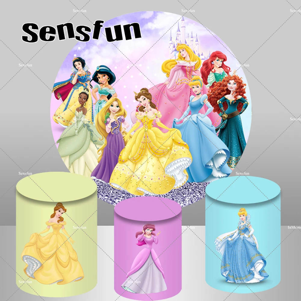 Disney Princess รอบฉากหลัง Belle Cinderella Ariel Plinth สําหรับสาว Baby Shower Birthday Party พื้นหลัง Fairy Tale