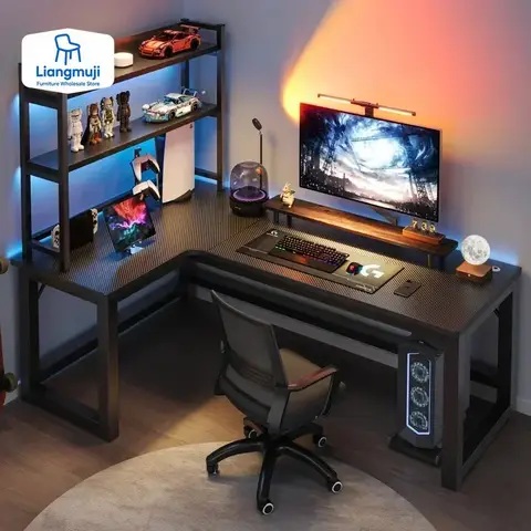 Corner Gaming Table Double Desktop Home Bookshelf Combination Bedroom Writing Desk Game Desk ，office desk ，office furniture