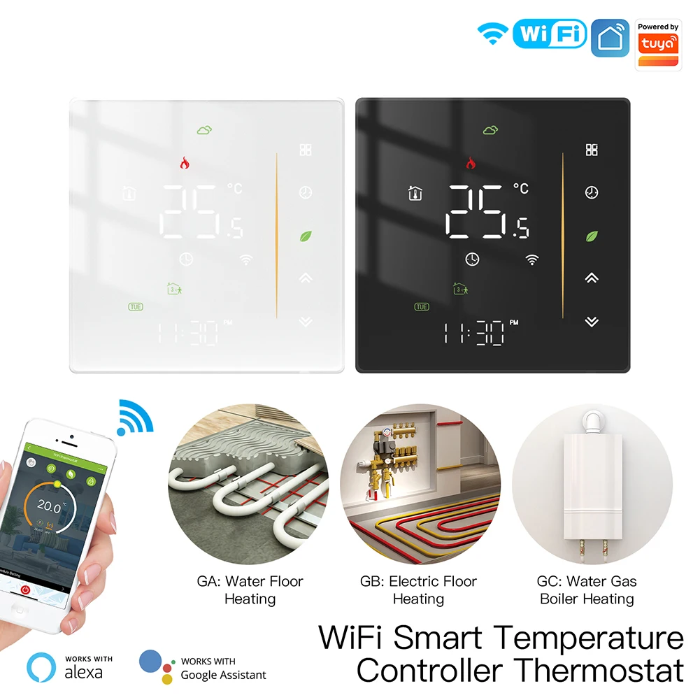 

Home WiFi Smart Thermostat Temperature Controller Water Electric Boiler Floor Heating App/Voice Control by Alexa GoogleAssistant