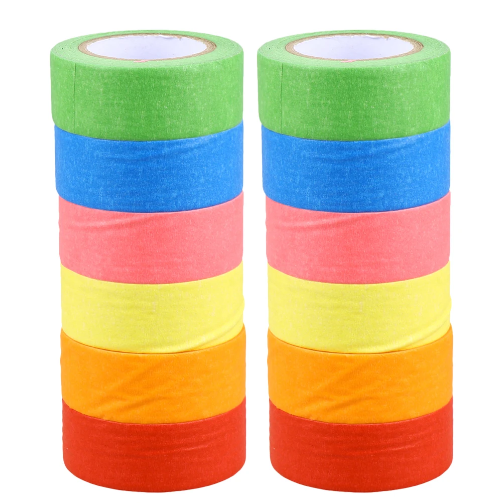 

12 Rolls Colorful Masking Tape Adhesive Paper For Painting Art Diy Kids Drawing Tear Resistant Easy Peel Craft Tapes Labelling