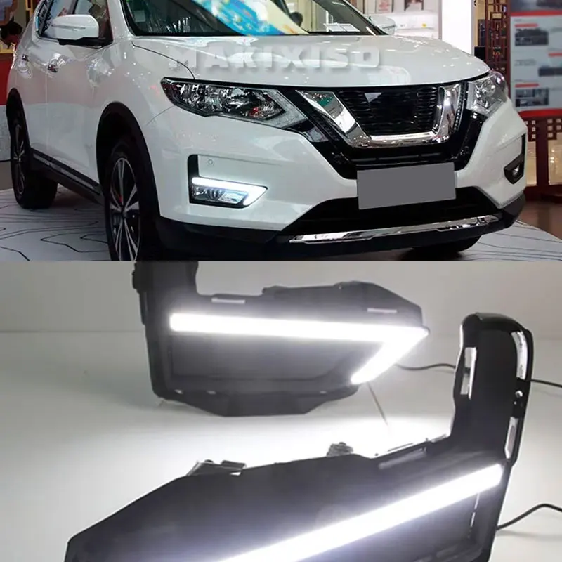 

For Nissan X-Trail Xtrail X trail 2017-2019 Fog Lamp Daytime Running Lights Daylight DRL Turn Signal Dual Colors White Yellow