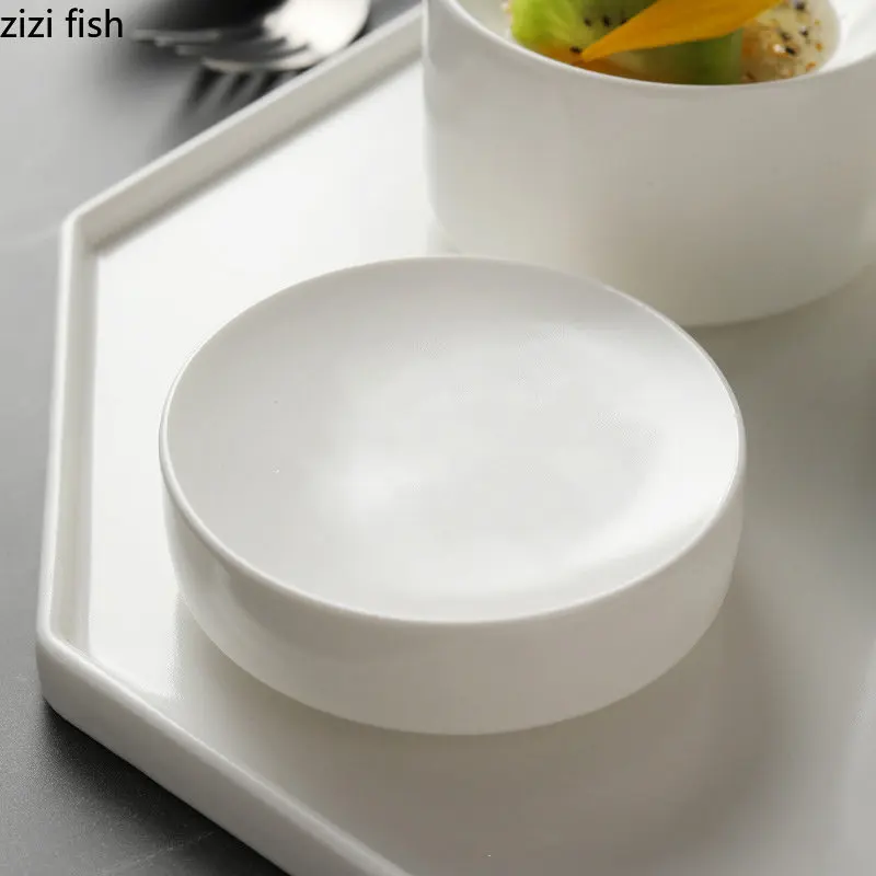 Ceramic Dinner Plate Creative Cylindrical Dessert Plate Snack Plate Sushi Plates Pastry Plates Household Solid Color Tableware