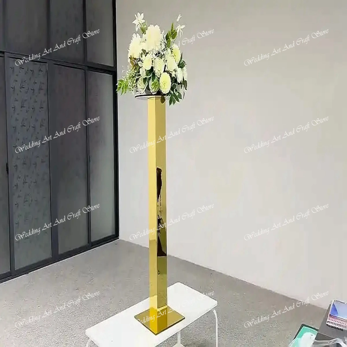 

10pcs)10cm/120cm)Wedding floral Pedestal stand Table Flower Metal Stand Shiny Gold Square Plinths For Event table Decoration