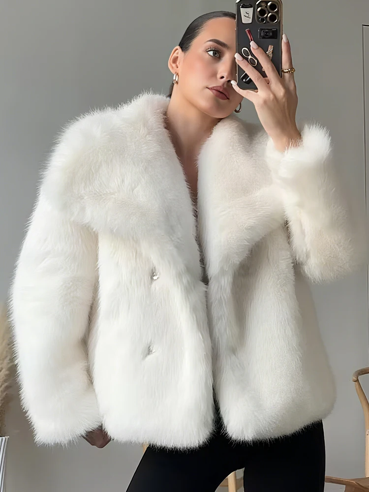 HXAO 2024 Woman Autumn Winter Faux Fur Coat Plush Fluffy Women\'s Jacket New in Outerwears White Red Gray Black Wool Blends Coats