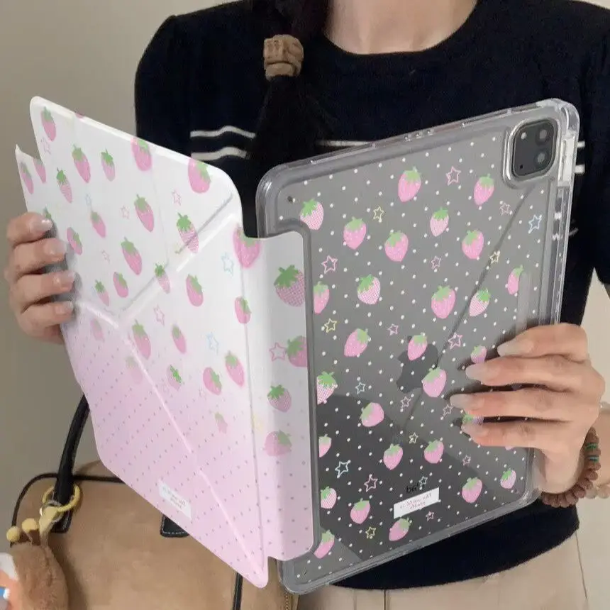 Ins Pink Polka Dot strawberry Y2K Tablet Case For iPad Pro 13in 11th M5M4 12.9in A16 7/8/9/10th Air4/5/6/7 11in M2 M3 Mini Cover