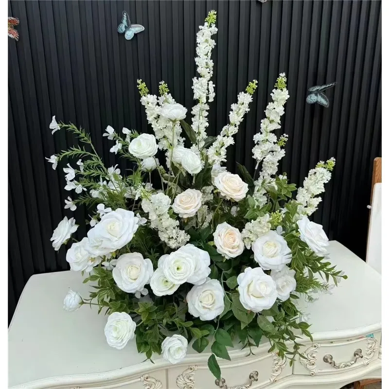 Wedding aisle decorative flower arrangement artificial white rose green leaf aisle flower path entrance decoration