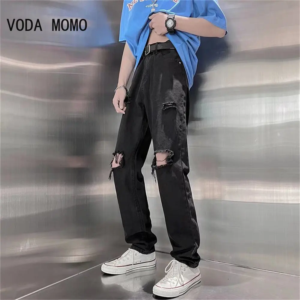 

Ripped Jeans for Men Wide Leg Jeans Hip Hop Denim Trousers Male Vintage Japanese Streetwear Hole Patchwork