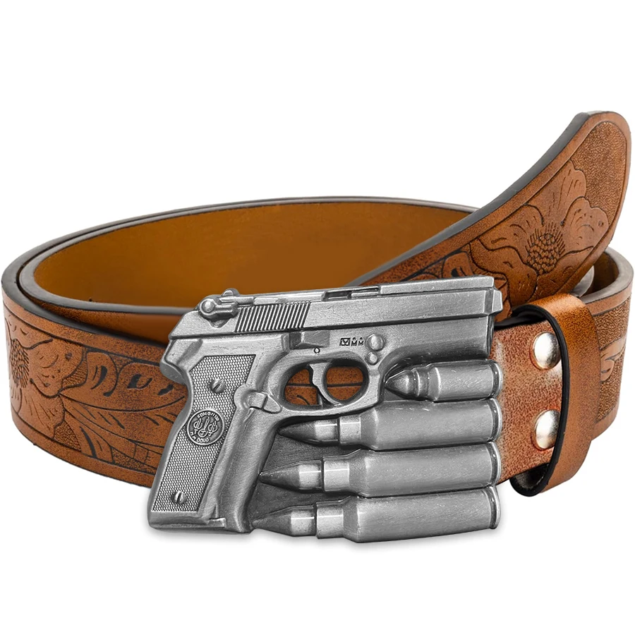 Hochwertiger Retro-Gürtel im Pistolen-Bullet-Stil im westlichen Stil – Unisex-Gürtel mit unregelmäßigem Muster, geschnitzt, floraler, langer, gehörnter Kuhkopf, glatt, b – Detail 2