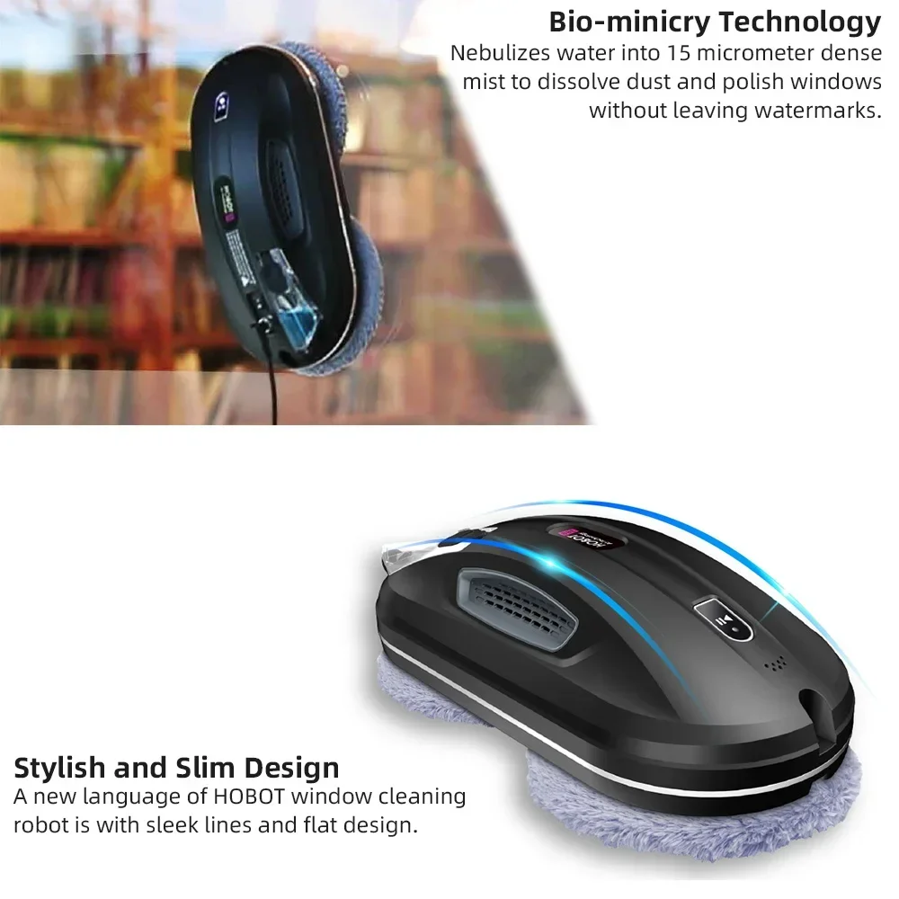 2025/Yinzam HOBOT 388 منظف القوة الصناعية، مكنسة كهربائية أوتوماتيكية للنافذة WiFi مع نظام رش الماء المزدوج