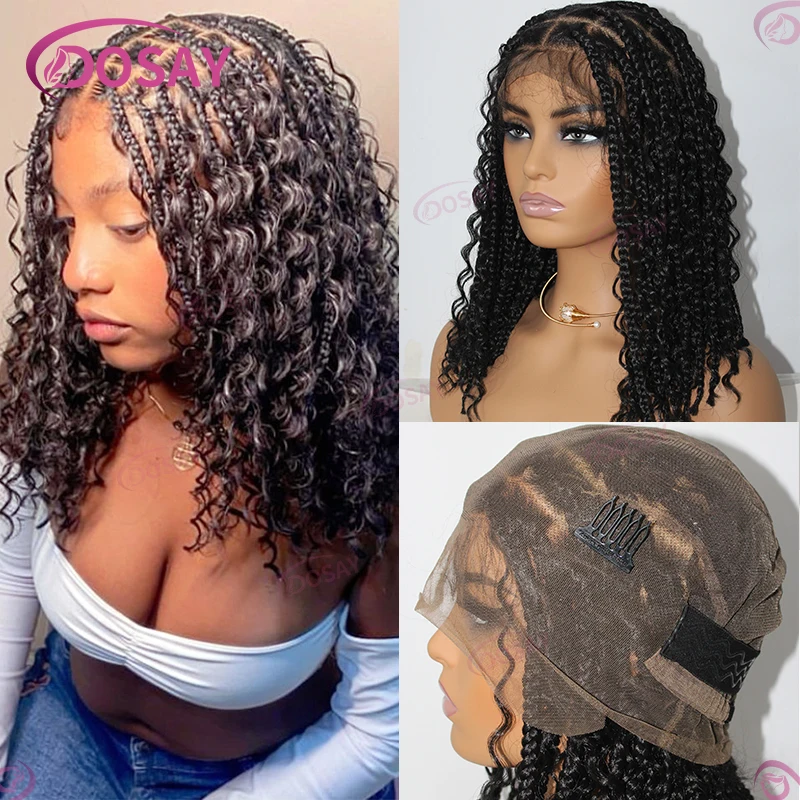 Boho Bob Braids Synthetic Braided Wigs For Black Women Full Lace Curly Wig Knotless Box Braiding Hair Short Bohemian Braid Wig