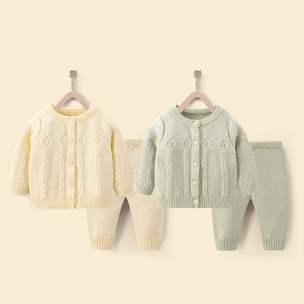 

Infant Kids Clothes Sets 2Pcs Baby Girls Boys Knitted Single-breasted Cardigans Tops+Pants Soft Warm Sweater Suits Autumn Winter