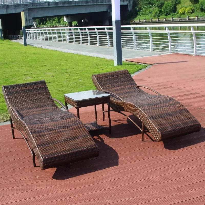 Outdoor leisure beach chair, swimming pool lounge chair, rattan chair, balcony, garden rattan woven lounge chair