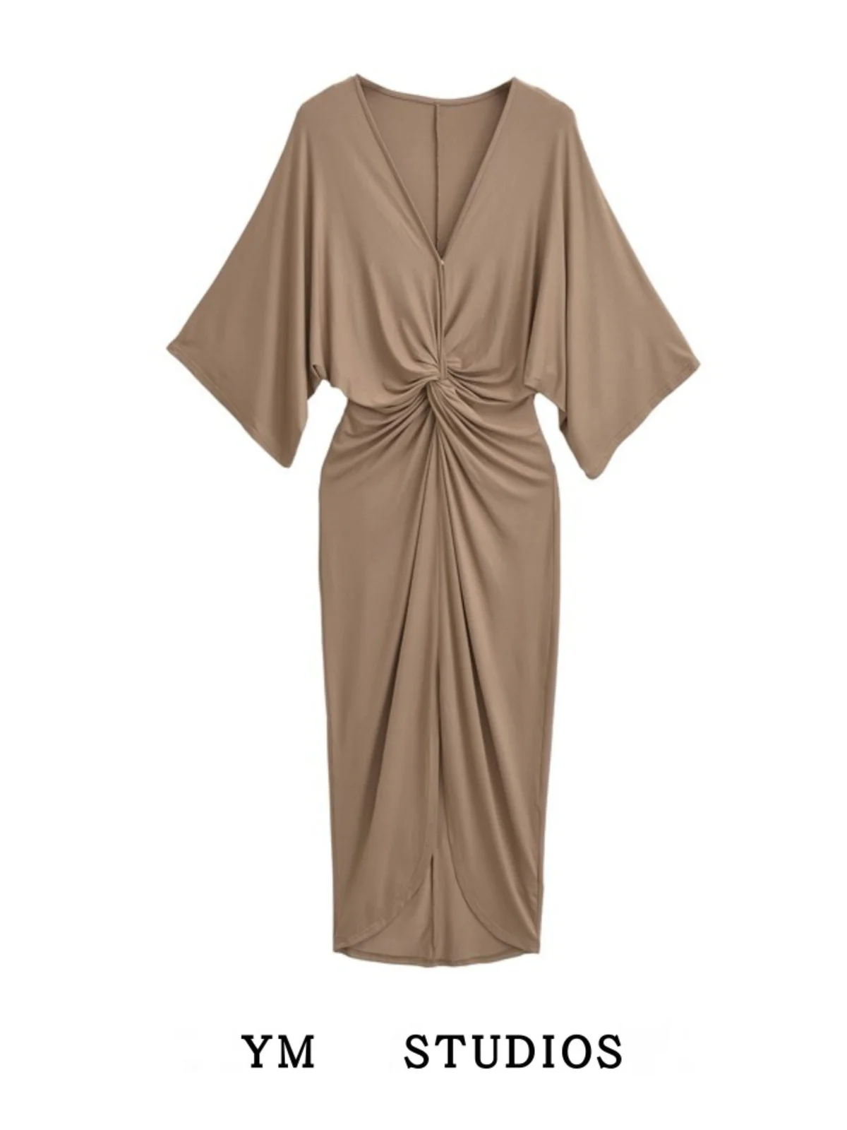 Vestido Midi E Solto com Nó, Sem Mangas, Longo, Design de Cor Pura, Decote em V para a Temporada de Primavera e Outono...