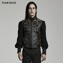 PUNK RAVE Men's Gothic Gorgeous Ornate Jacquard Small Stand-up Collar Waistcoat Party Club Two Colors for Choice Vest Men