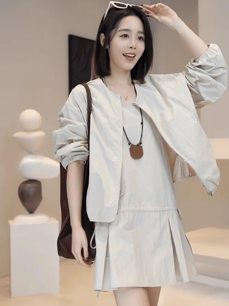 Retro rundes Ne-Reißverschluss Ort Jaet And Ter Dr Damen-Faion-Set Frühling 2025, Design Sense Clete Ensemble