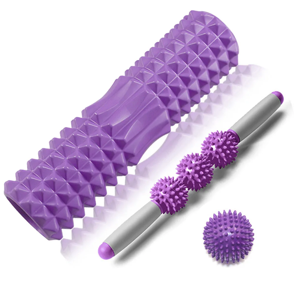 Fitness Pilates Foam Roller Blocks Suit Yoga Column Spiky Massage Ball Muscle Relax Roller Stick Arm Leg Neck Back Training Set