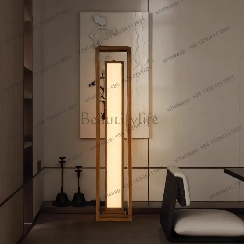 YJ Song Dynasty aesthetic floor ornament luminous living room Chinese retro simple wabi sandy wind solid wood decoration