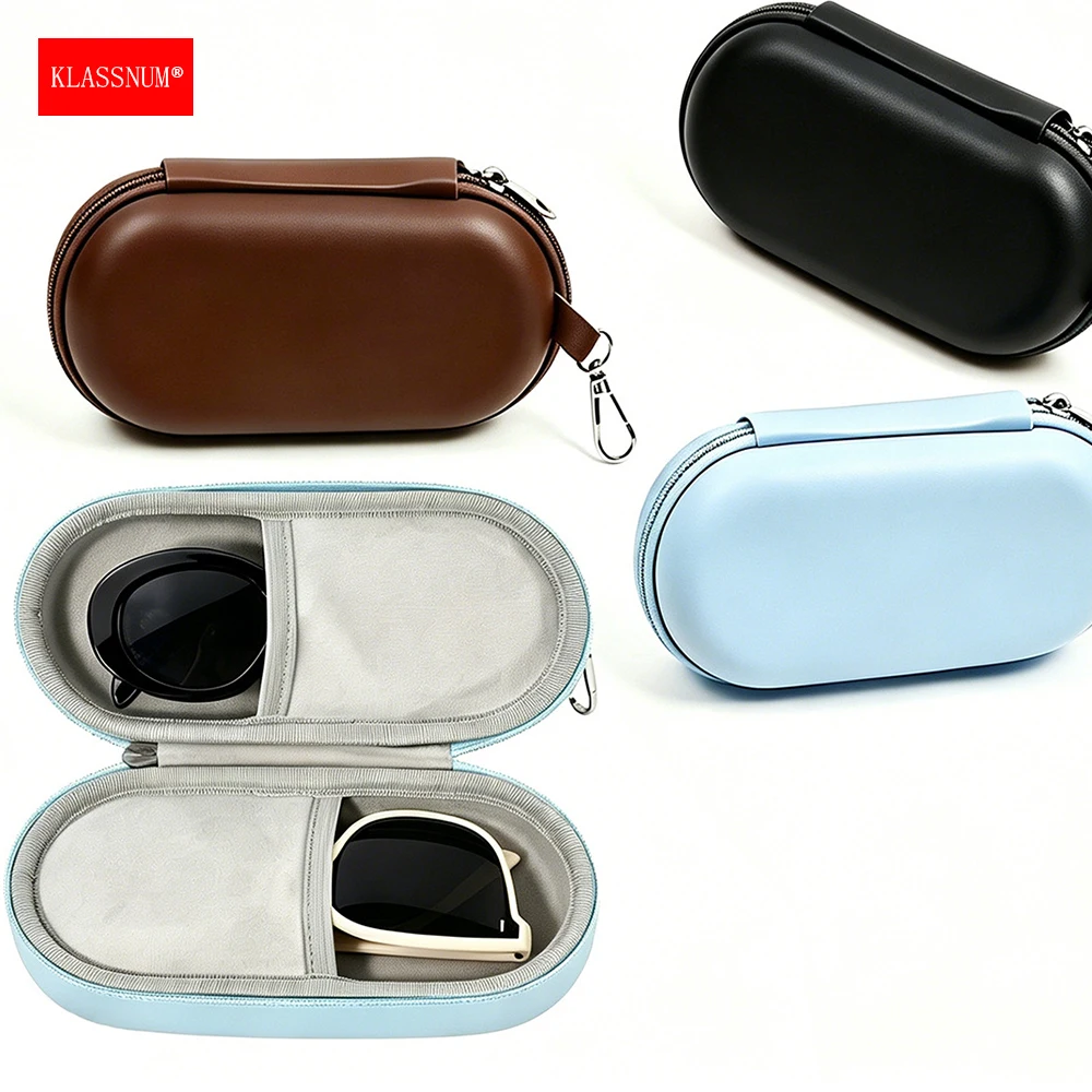 KLASSNUM Double Layer EVA Hard Shell Eyeglasses Case Portable Waterppoof Sunglasses Storage Pouch With Metal Clip Travel Hiking
