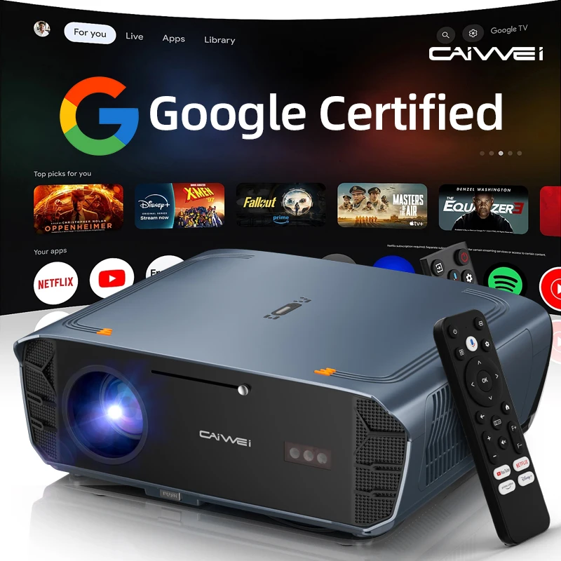 جهاز عرض CAIWEI S7+ Android 14 للأفلام بدقة 4K Full HD 1080P 2000 ANSI معتمد من Google لأجهزة عرض الفيديو المنزلية مع Dolby