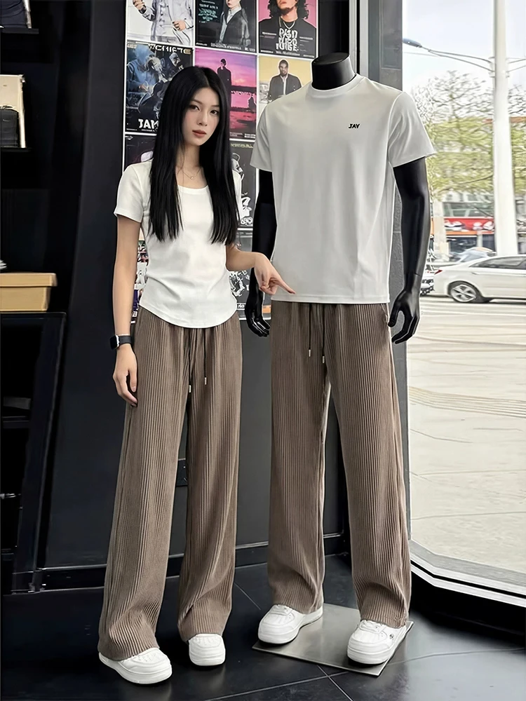 

Cooling Ice Silk Men's Summer Thin Stripe Pants Loose Fit Straight Leg Casual Trousers Quick Dry Sun Protection Air Conditioning