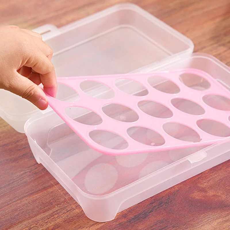 

15 Grids Egg Storage Box Egg Carton PP Case Egg Box Tray with Lid Drawer Refrigerator Cases Compartment Storage Egg Rack Support