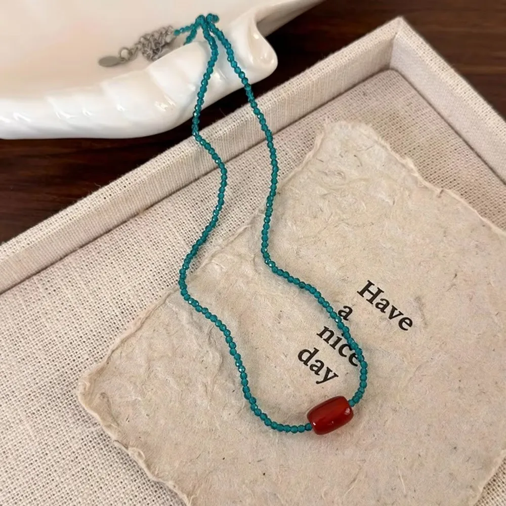 New Colorful Cubes Beaded Zinc Alloy Red Blue Contrast Neck Chain Beads Strand Chokers For Women