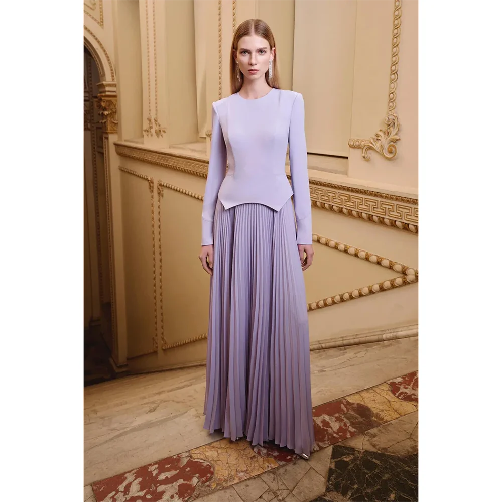 

Simple Evening Dresses O-Neck Long Sleeves A-line Evening Gowns 2025 Pleat Floor Length Prom Dresses Dress Customized