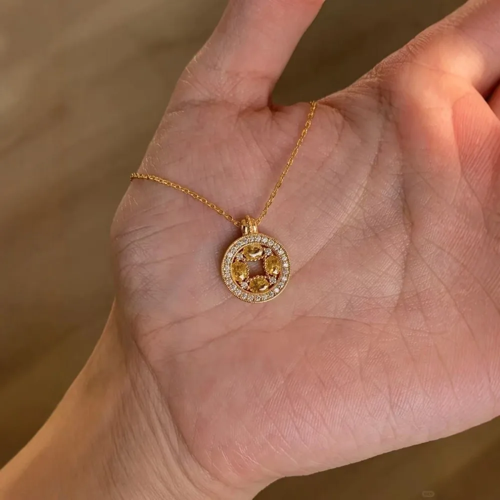 Pendant full drill collarbone chain advanced sense of middle antiquity 9999gold