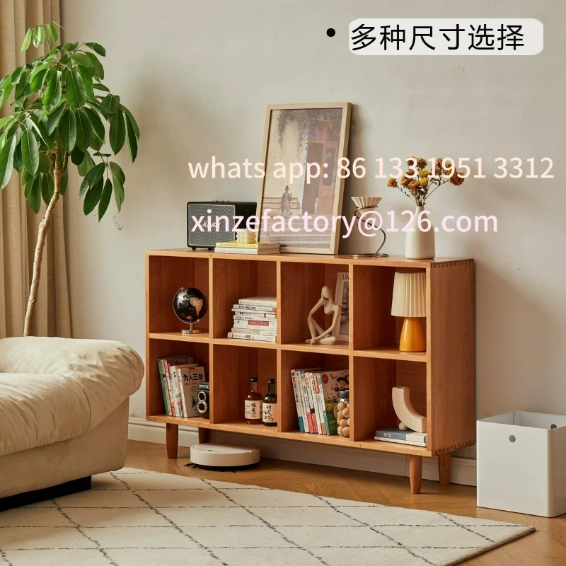 

Customizable Nordic Cherry Wood Solid Wood Lattice Bookcase Bookshelf High and Low Combination