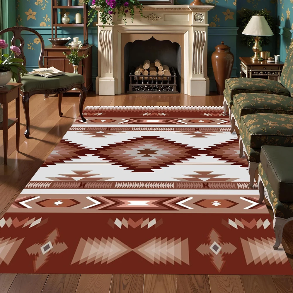 Multi-Color Ethnic Geometric Pattern Carpet Retro Decorative Non-Slip Soft Mat for Living Room Bedroom Home Decor