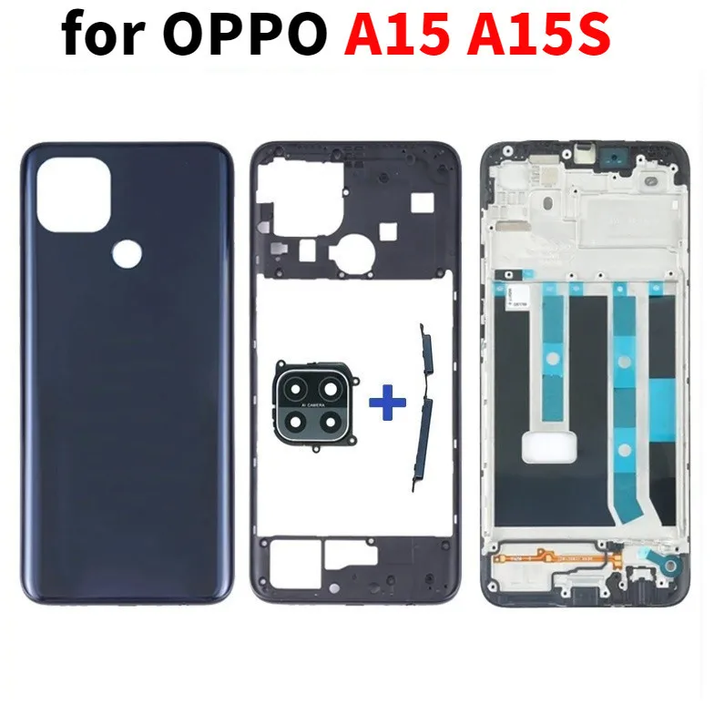 Battery Back Cover Housing For OPPO A15 A15S CPH2179 CPH2185 LCD Front Middle Frame + Camera lens & Side Button