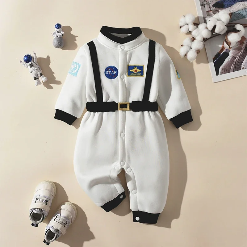 1-4years Boys Rompers Astronaut Style Patch Patchwork Snap Jumpsuits For Kids Boys Long Sleeve Astronaut Long Playsuit