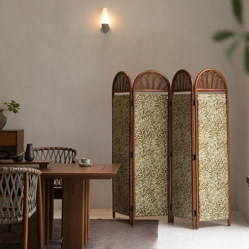 Japanese handmade natural rattan screen foldable household partition mobile