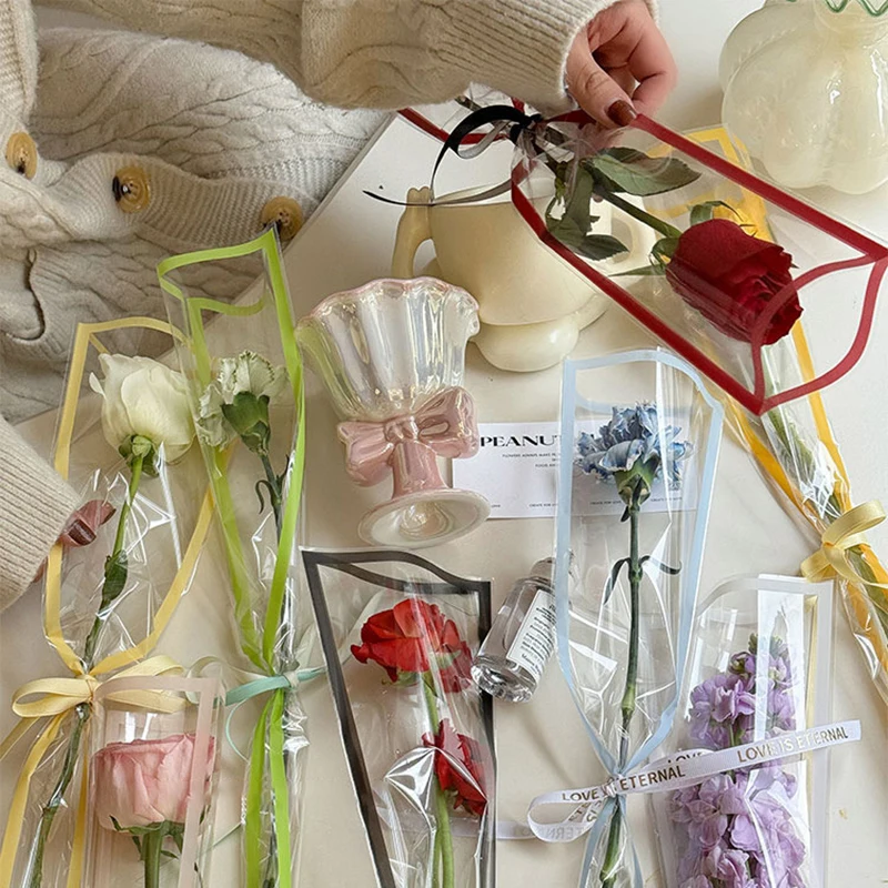 50Pcs Single Bouquet Flower Wrapping Paper Transparent Cellophane Gift Packaging Bag Wedding Birthday Party Florist Packing Bags